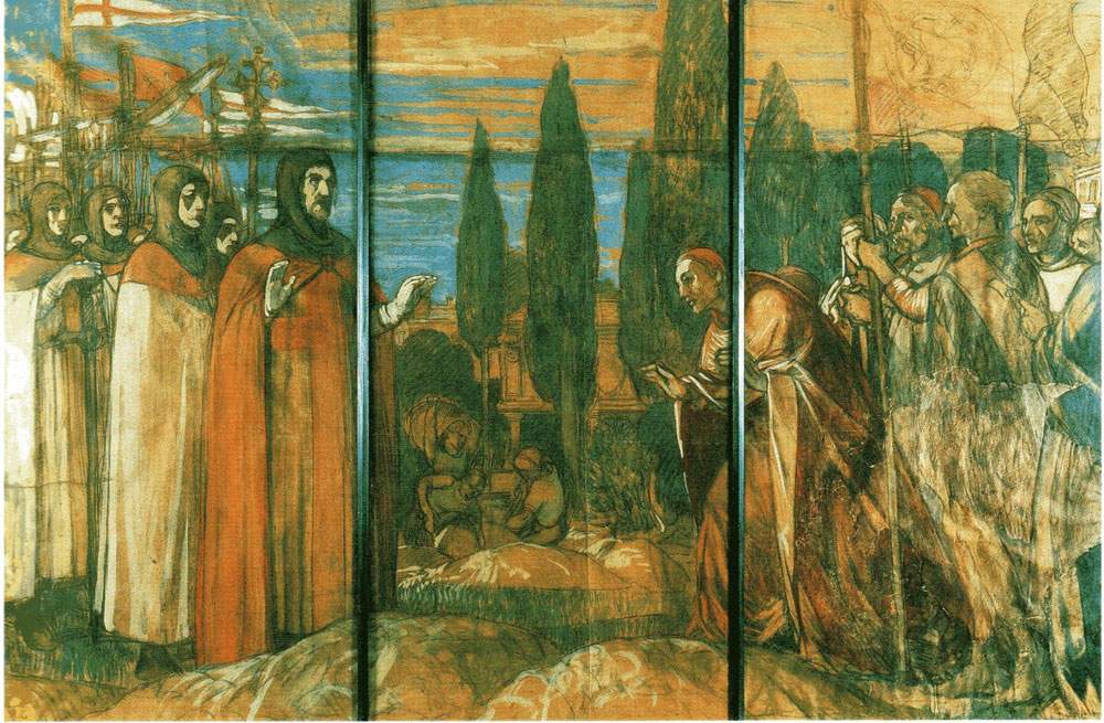 Début de la restauration du dessin préparatoire d'une importante fresque pisane de Galileo Chini