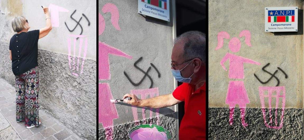 Genoa, they daub ANPI headquarters with a swastika. The (artistic) response is beautiful
