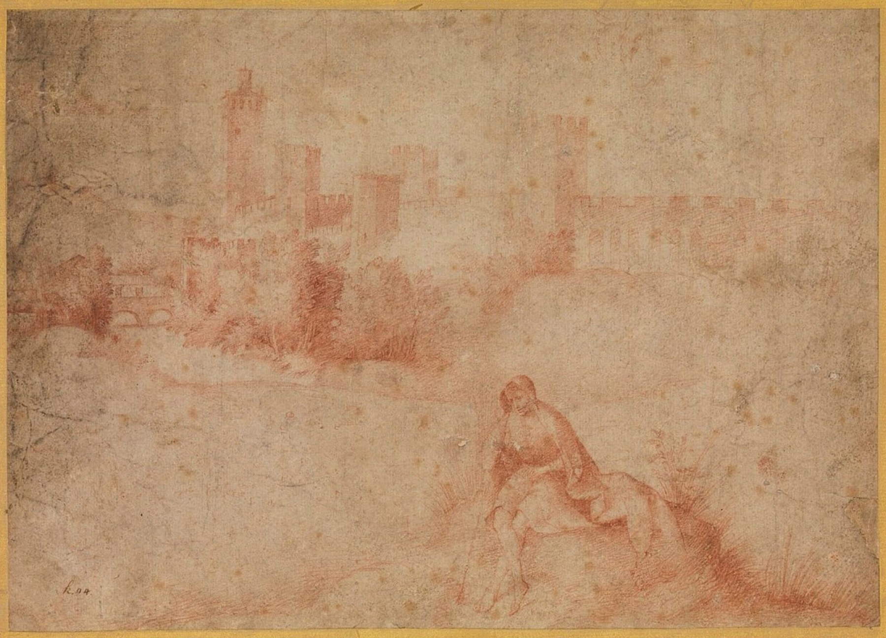 Giorgione (zugeschrieben), Castel San Zeno in Montagnana (1501-1502; Sanguine auf Papier; Rotterdam, Museum Boijmans van Beuningen)