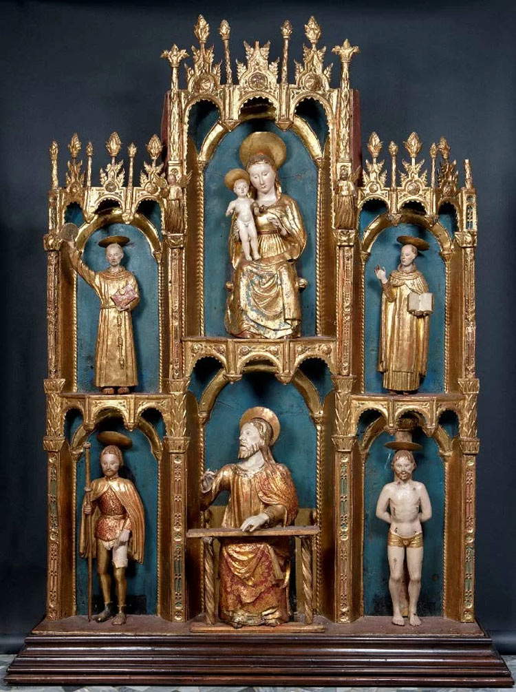 Ignoto intagliatore, Polittico di san Luca (1470-1480 circa; legno policromo; Verona, Museo di Castelvecchio, in deposito dalla Galleria Franchetti alla Ca' d'Oro) Ignoto intagliatore, Polittico di san Luca (1470-1480 circa; legno policromo; Verona, Museo di Castelvecchio, in deposito dalla Galleria Franchetti alla Ca' d'Oro)