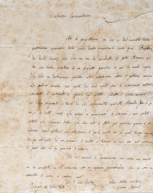 The National Library of Naples acquires an important autograph letter by Leopardi