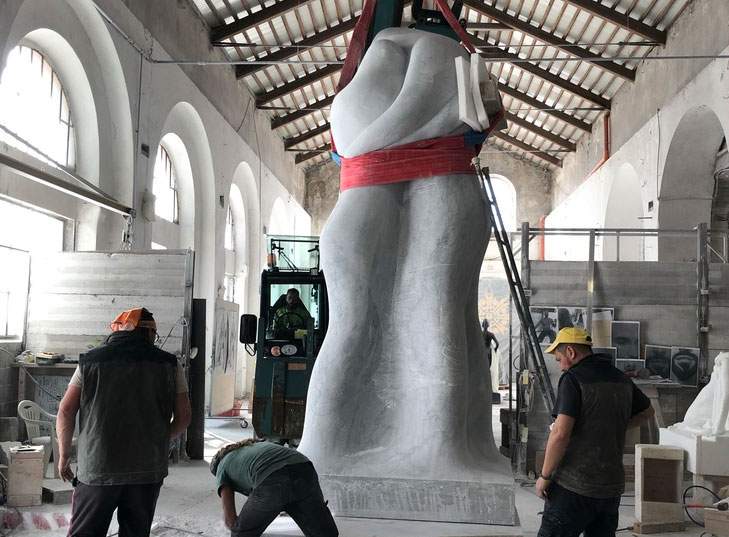Made in Carrara, Japan's largest marble monument, Lovers by Minako Yoshino, installed in Toyama