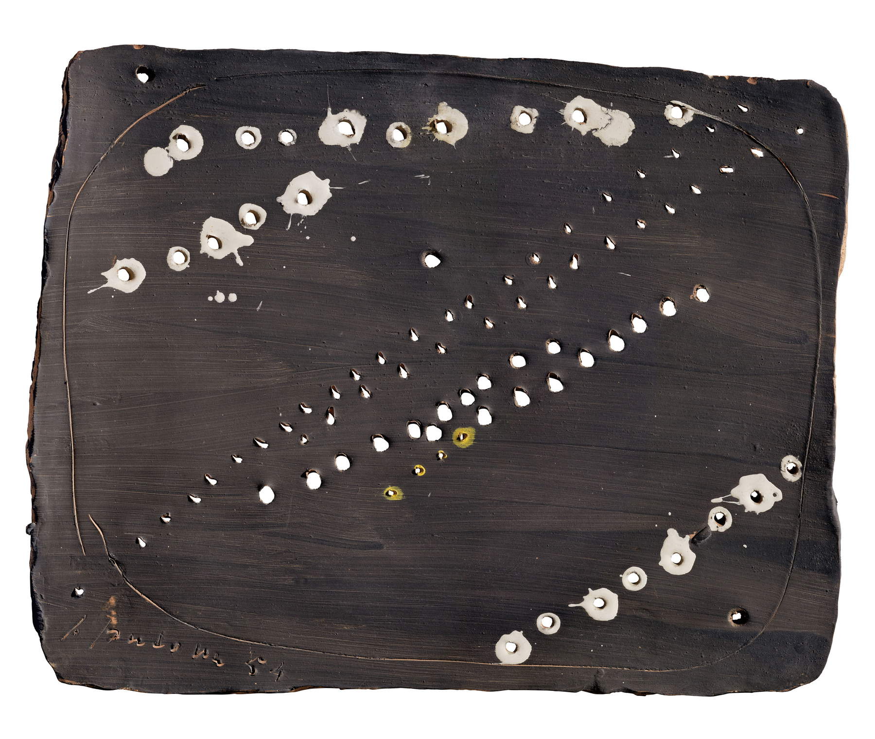 Lucio Fontana, Concepto espacial (1954; terracota pintada, 30 x 40 cm). Precio realizado: 250.000 euros