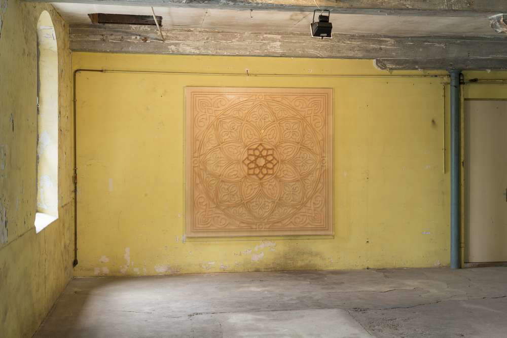 Moataz Nasr, Khayameya (2012; matches on wood, Plexiglas, 200 x 200 x 10 cm). Ph. Credit Oak Taylor-Smith