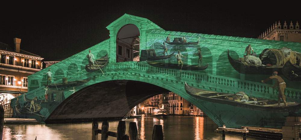 Video projections on Rialto Bridge tell 1600 years of Venice's founding