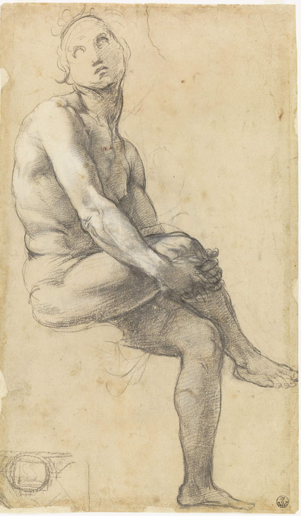 Raffaello, Studio di nudo per la &ldquo;Disputa del Sacramento&rdquo; (1509 circa; pietra nera; Firenze, Gallerie degli Uffizi, Gabinetto dei Disegni e delle Stampe  Gabinetto fotografico delle Gallerie degli Uffizi). Su concessione del Ministero per i Beni e le Attivit&agrave; Culturali e del Turismo
