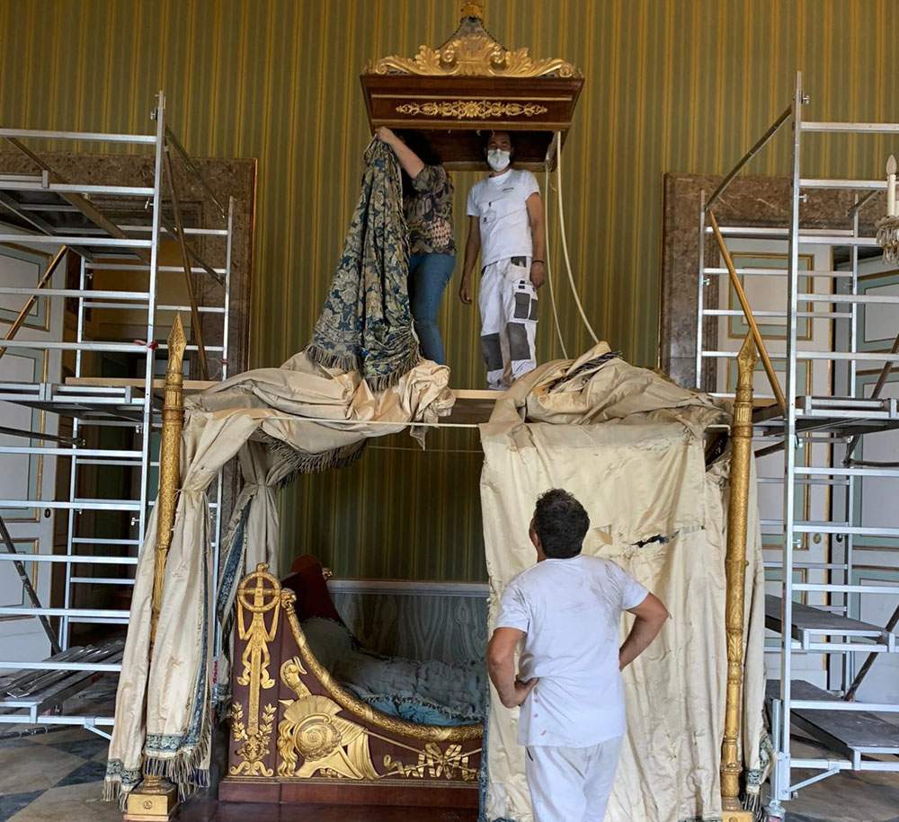 Royal Palace of Caserta, under restoration the beds of Francis II and Joachim Murat