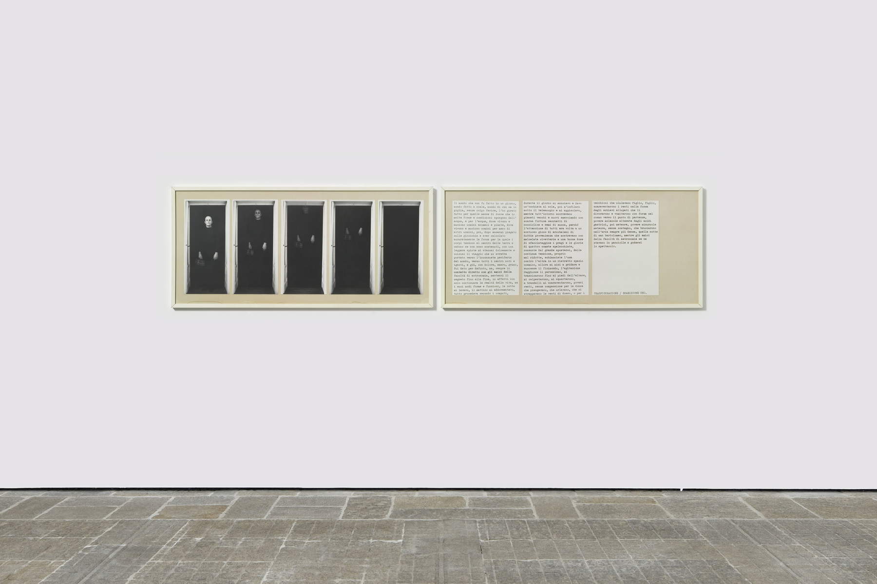 Cioni Carpi, Trasfigurazione / Sparizione uno (1966-1974; testo e fotografie su carta, opera in due parti, 44 x 99 cm ciascuna; Mendrisio, Collezione Panza)