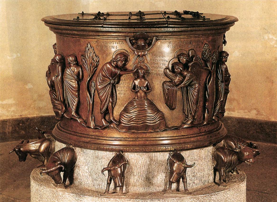 Renier de Huy, Vasca battesimale (1107-1118; bronzo; Liegi, San Bartolomeo)
