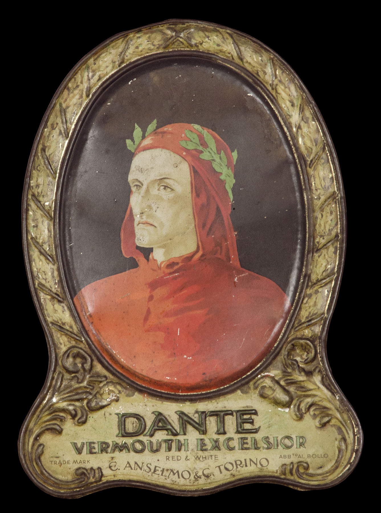 Anonimo, Dante Vermouth Excelsior, Anselmo & C., Torino (1925 circa; latta litografata; Torino, Collezione Soleri) Anonimo, Dante Vermouth Excelsior, Anselmo & C., Torino (1925 circa; latta litografata; Torino, Collezione Soleri)