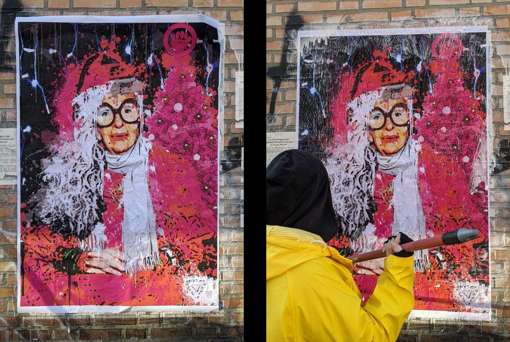 Le Père Noël est une femme, sur les Navigli, une œuvre d'art de rue féministe et provocatrice