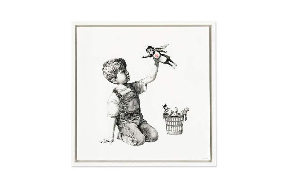 Banksy's baby playing with nurse-heroine goes up for auction. Proceeds to charity