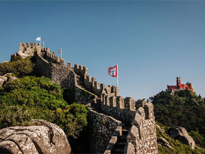 The Castle of the Moors in Sintra, the ancient medieval fortress that dominates the Portuguese city