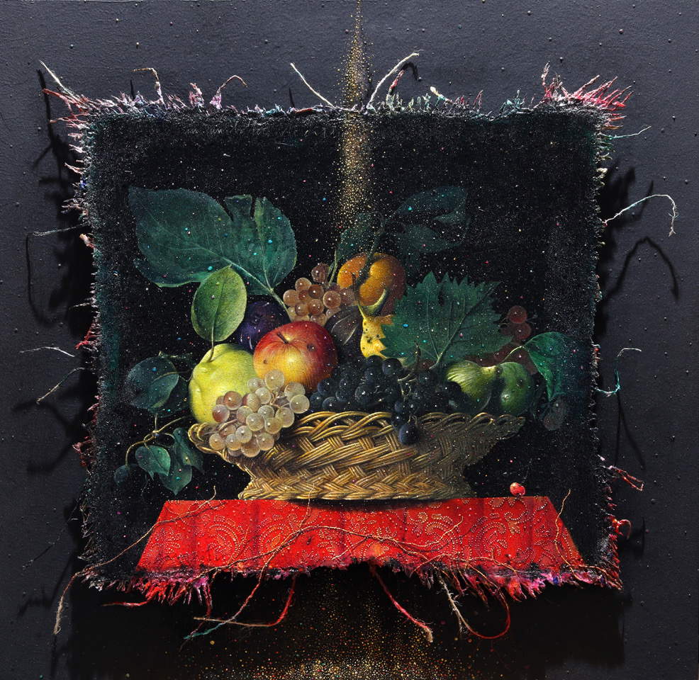 Claudio Cargiolli, In un batter di ciglia (2021; Mischtechnik, 40 x 40 cm) Claudio Cargiolli, In un batter di ciglia (2021; Mischtechnik, 40 x 40 cm)