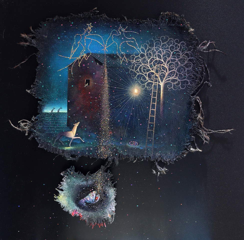 Claudio Cargiolli, Im Zeichen des Schicksals (2021; Mischtechnik, 40 x 40 cm) Claudio Cargiolli, Im Zeichen des Schicksals (2021; Mischtechnik, 40 x 40 cm)