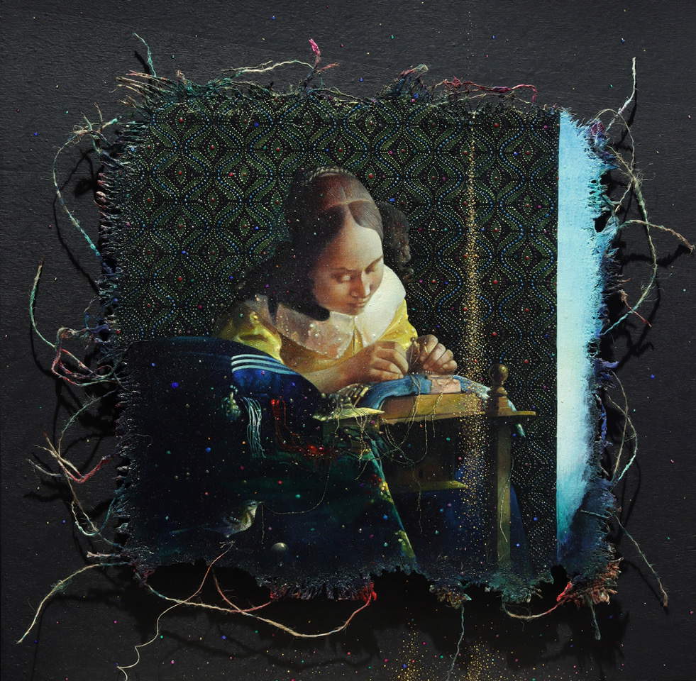 Claudio Cargiolli, Per non perdere il filo (2021; Mischtechnik, 40 x 40 cm) Claudio Cargiolli, Per non perdere il filo (2021; Mischtechnik, 40 x 40 cm)