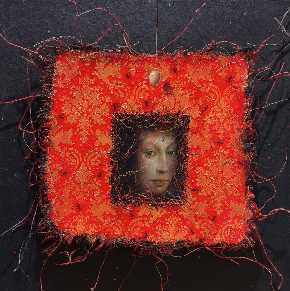 Claudio Cargiolli, On the Razor's Edge (2021; Mischtechnik, 40 x 40 cm) Claudio Cargiolli, On the Razor's Edge (2021; Mischtechnik, 40 x 40 cm)