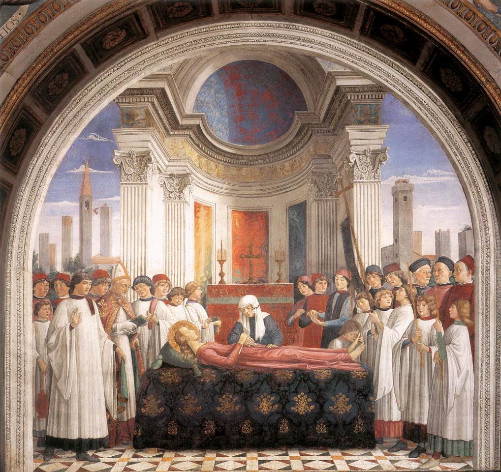 Domenico del Ghirlandaio, Esequie di santa Fina (1475; fresco; San Gimignano, Collegiata di Santa Maria Assunta) Domenico del Ghirlandaio, Esequie di santa Fina (1475; fresco; San Gimignano, Collegiata di Santa Maria Assunta)