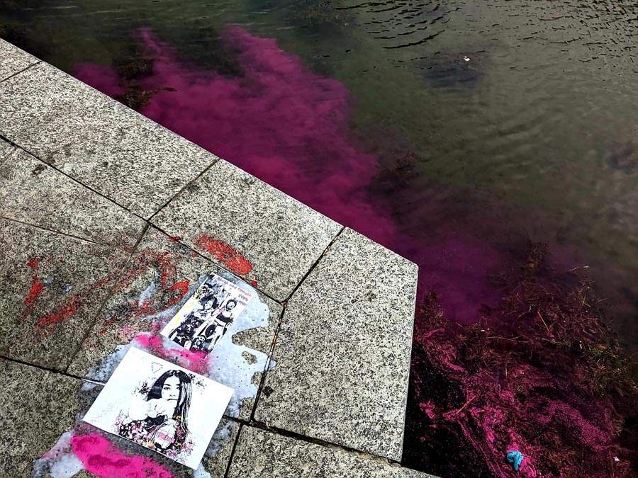 Milan, street artist dyes Darsena waters pink for March 8