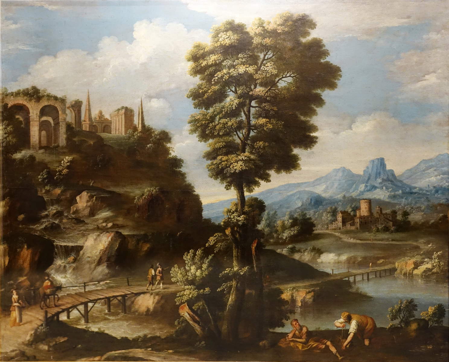 Giuseppe Zola, Paesaggio con cascata e rovine (olio su tela, 163 x 203 cm) Giuseppe Zola, Paesaggio con cascata e rovine (olio su tela, 163 x 203 cm)