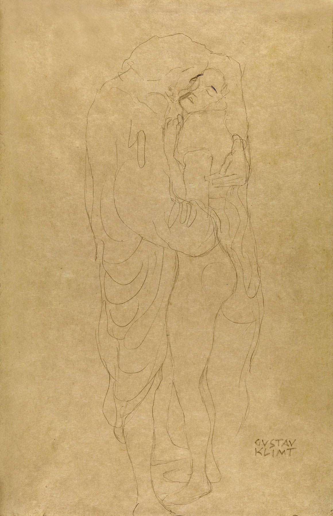Gustav Klimt, Coppia di amanti in piedi (1907-1908; matita su carta, 55,8 x 36,5 mm; Collezione privata) Gustav Klimt, Coppia di amanti in piedi (1907-1908; matita su carta, 55,8 x 36,5 mm; Collezione privata)