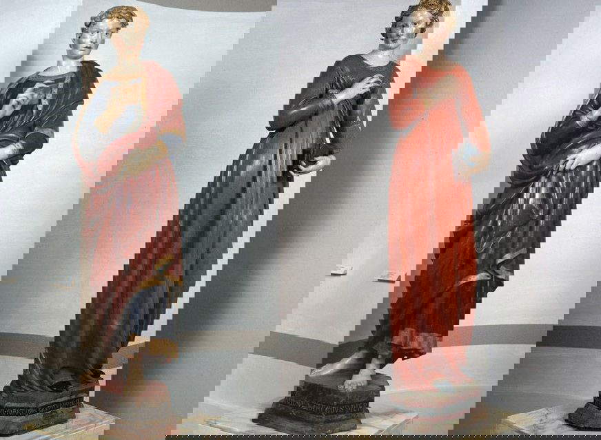 Jacopo della Quercia, Announcing Angel and Virgin Announced (1421-1426; painted and carved wood; San Gimignano, Collegiate Church of Santa Maria Assunta) Jacopo della Quercia, Announcing Angel and Virgin Announced (1421-1426; painted and carved wood; San Gimignano, Collegiate Church of Santa Maria Assunta)