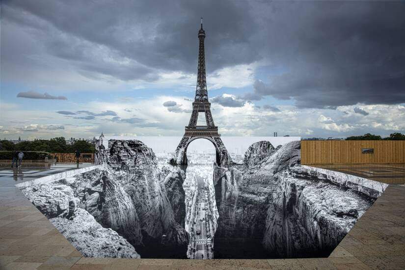 The Eifffel Tower on the edge of a cliff: it's the latest impressive work by street artist JR