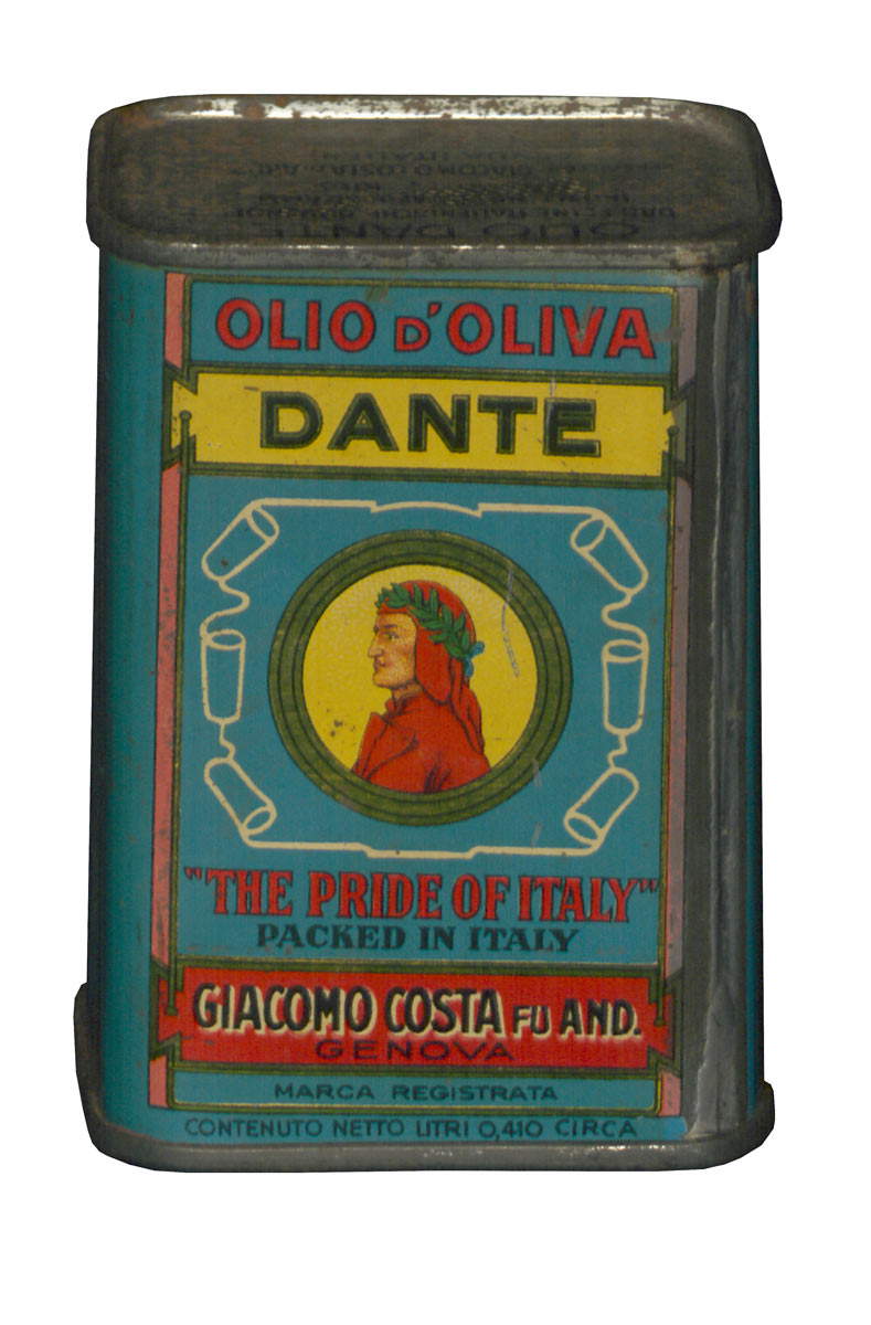 Latta Olio Dante (anni Trenta del XX secolo; collezione privata) Latta Olio Dante (anni Trenta del XX secolo; collezione privata)