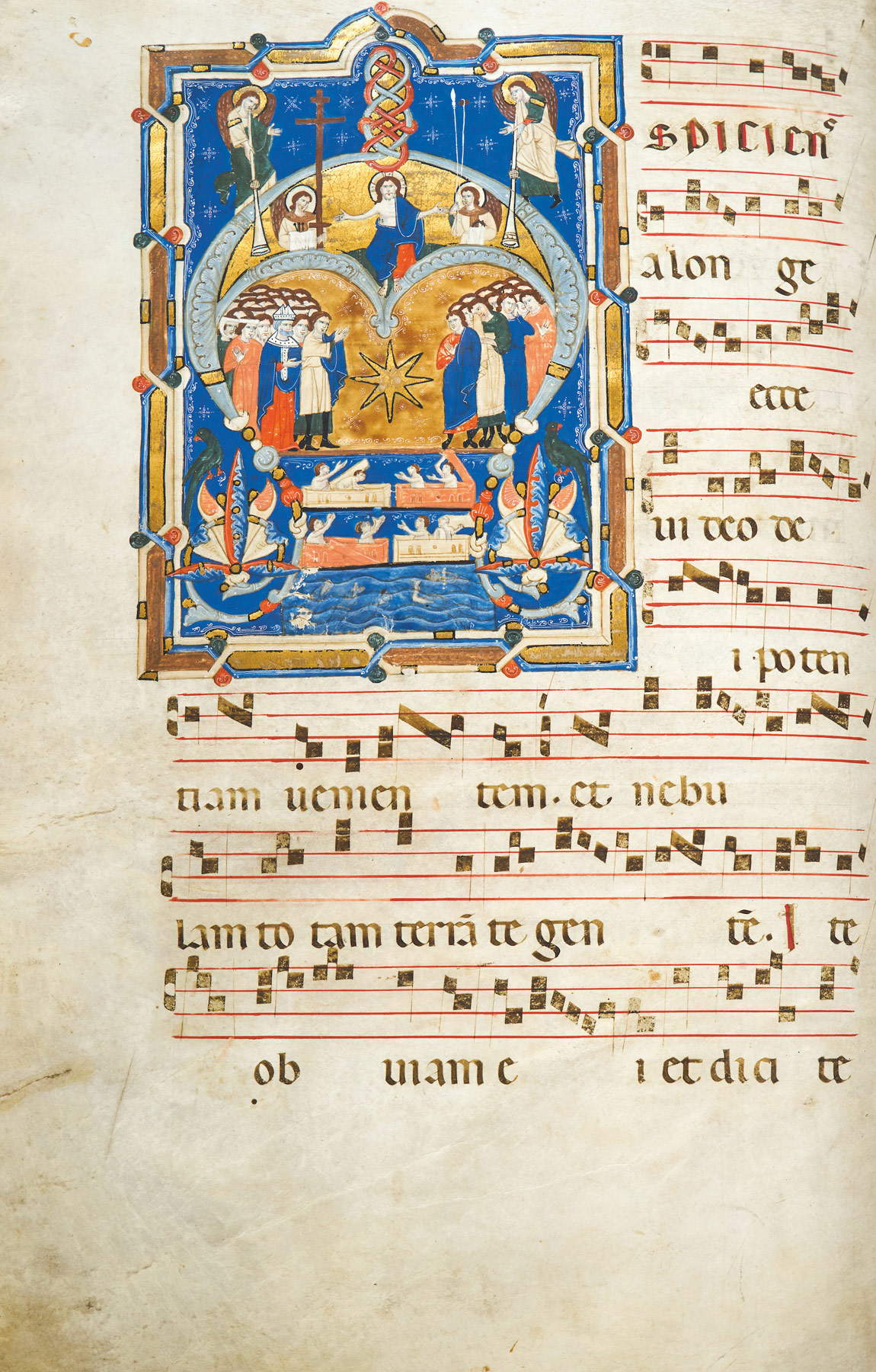 Meister von Sant'Alessio in Bigiano, Jüngstes Gericht (um 1280-1285; Antiphonar, Pistoia, Biblioteca Comunale Forteguerriana, Museo Civico 126, f. 2v. ) Meister von Sant'Alessio in Bigiano, Jüngstes Gericht (um 1280-1285; Antiphonar, Pistoia, Biblioteca Comunale Forteguerriana, Museo Civico 126, f. 2v. )