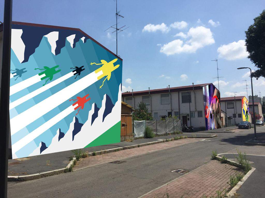 Milan, peintures murales sur le thème des Jeux olympiques et art de la rue au village des fleurs 