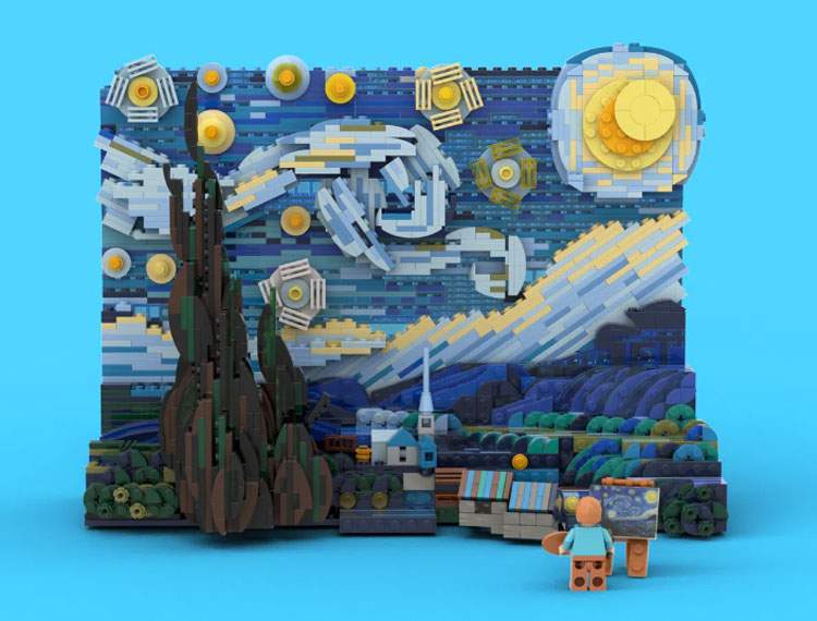La Notte stellata di van Gogh realizzata con mattoncini Lego in 3D