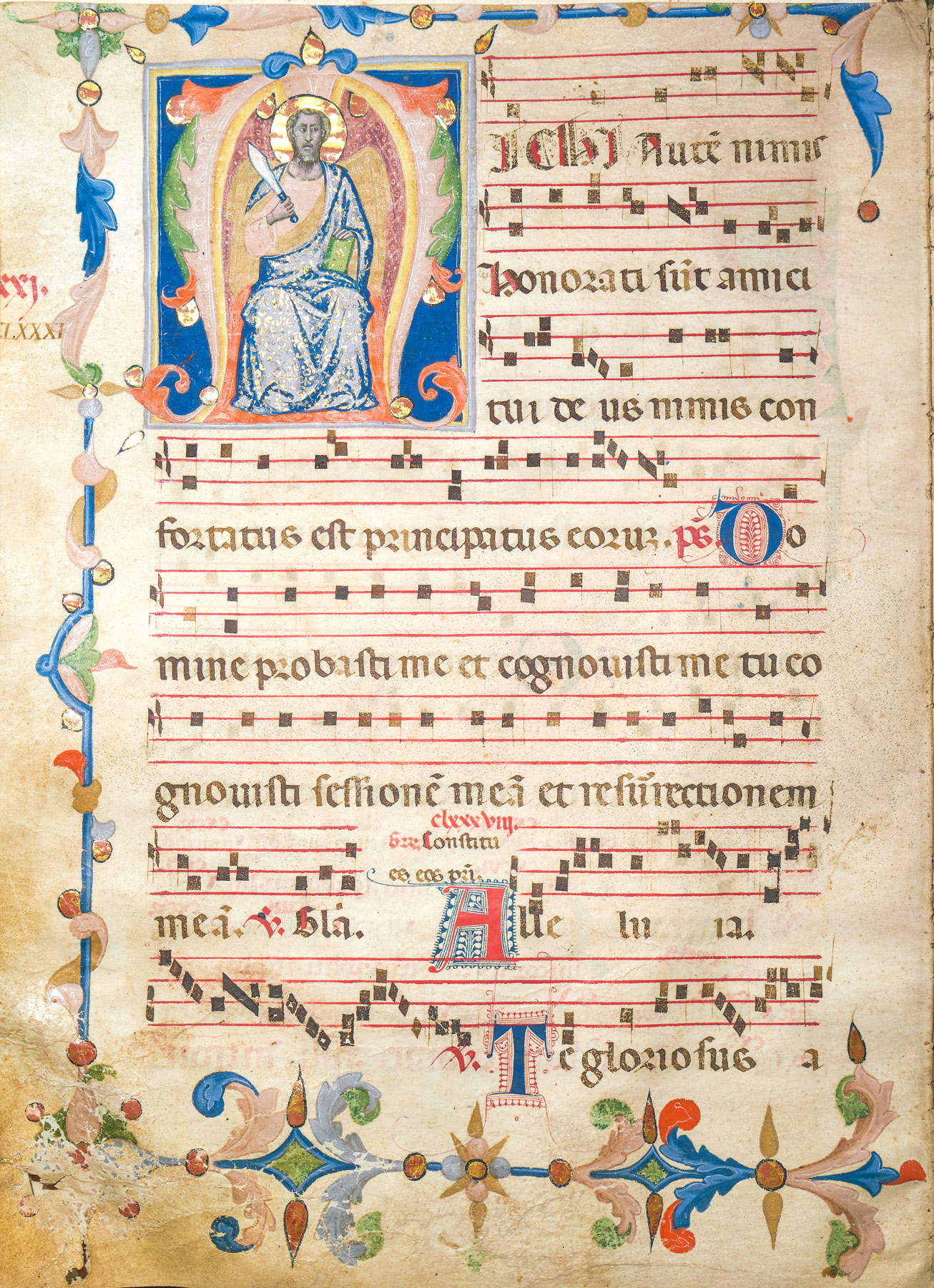 Pacino di Bonaguida, St. Bartholomäus (ca. 1330-1335; Graduale; Popiglio, Museum für Sakrale Kunst, Inv. 62, f. 181v). Pacino di Bonaguida, St. Bartholomäus (ca. 1330-1335; Graduale; Popiglio, Museum für Sakrale Kunst, Inv. 62, f. 181v).