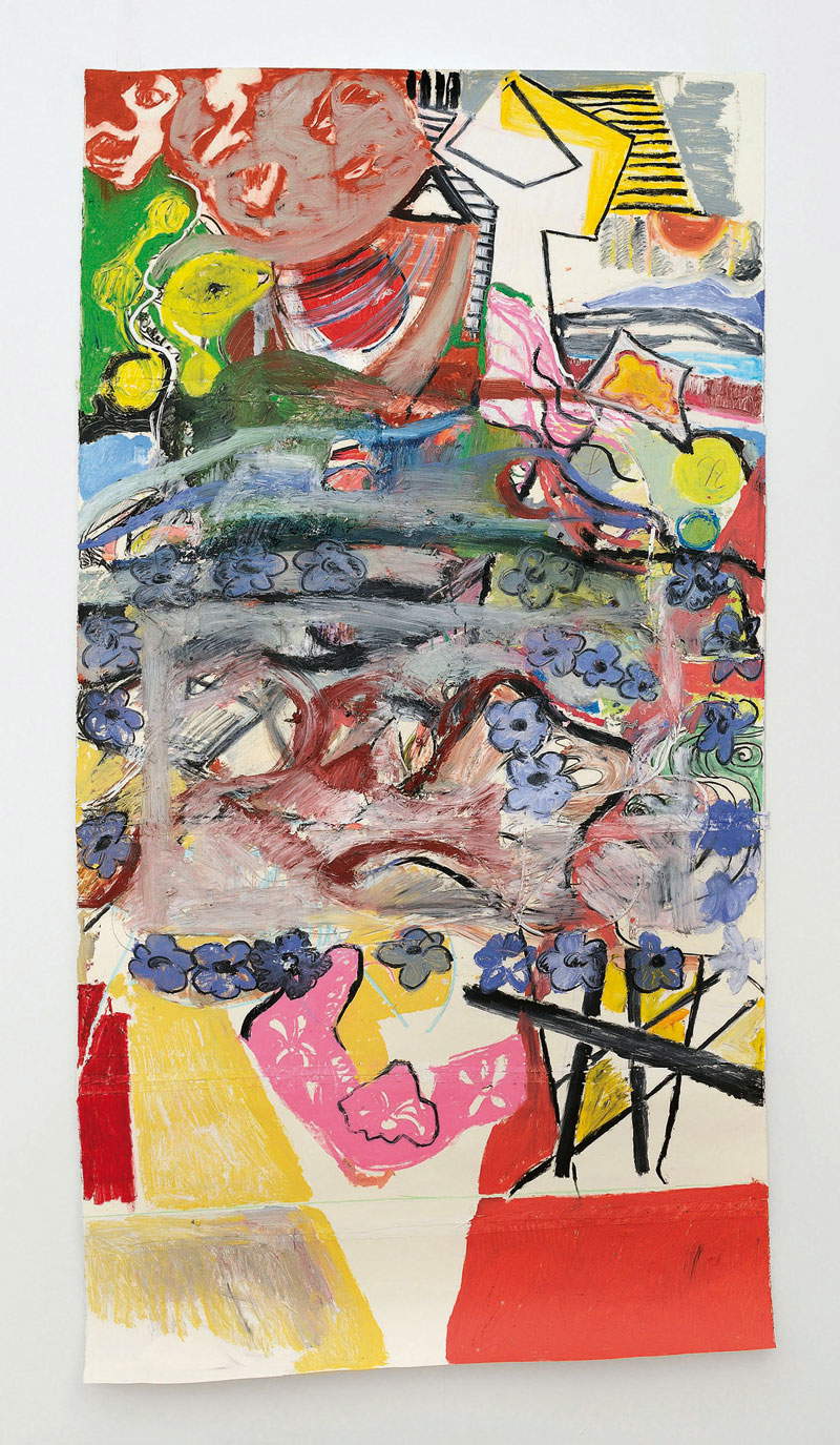 Pesce Khete, Untitled (2021; Pigment stick, graphite, silicone, oil paint and artist tape on cotton paper, 272 x 140 cm)