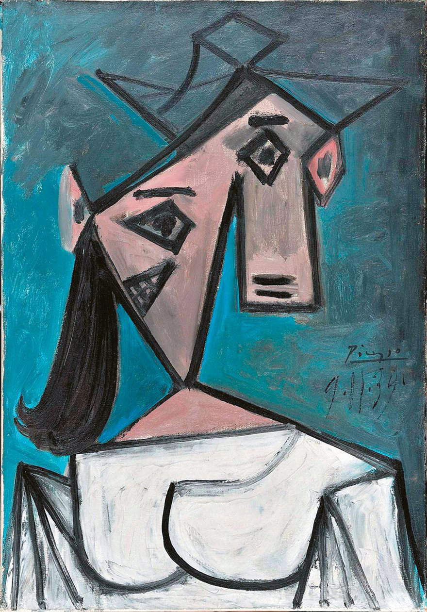 Picasso, Kopf einer Frau (1939; Öl auf Leinwand; Athen, Nationalgalerie) Picasso, Kopf einer Frau (1939; Öl auf Leinwand; Athen, Nationalgalerie)