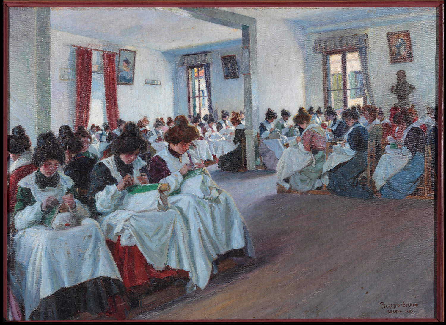 Pieretto Bianco (Pietro Bortoluzzi), Klöpplerinnen in Burano (1905; Öl auf Leinwand; Treviso, Privatsammlung)