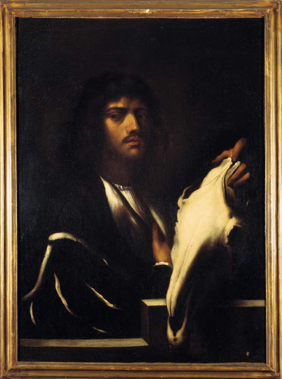Pietro Della Vecchia, Giorgione con cráneo de caballo (c. 1640; óleo sobre lienzo, 98,5x72 cm; Treviso, Colección Alessandra) Pietro Della Vecchia, Giorgione con cráneo de caballo (c. 1640; óleo sobre lienzo, 98,5x72 cm; Treviso, Colección Alessandra)