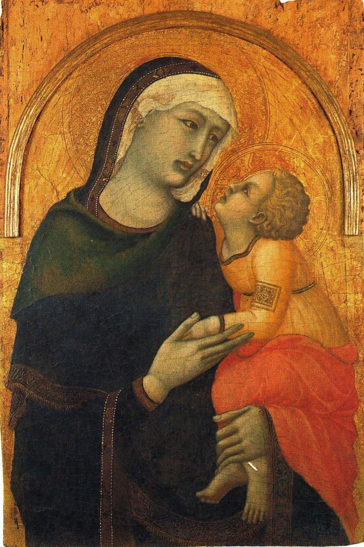 Pietro Lorenzetti, Madonna col Bambino (1315 circa; tempera e oro su tavola; Pienza, Museo Diocesano - Palazzo Borgia) Pietro Lorenzetti, Madonna col Bambino (1315 circa; tempera e oro su tavola; Pienza, Museo Diocesano - Palazzo Borgia)
