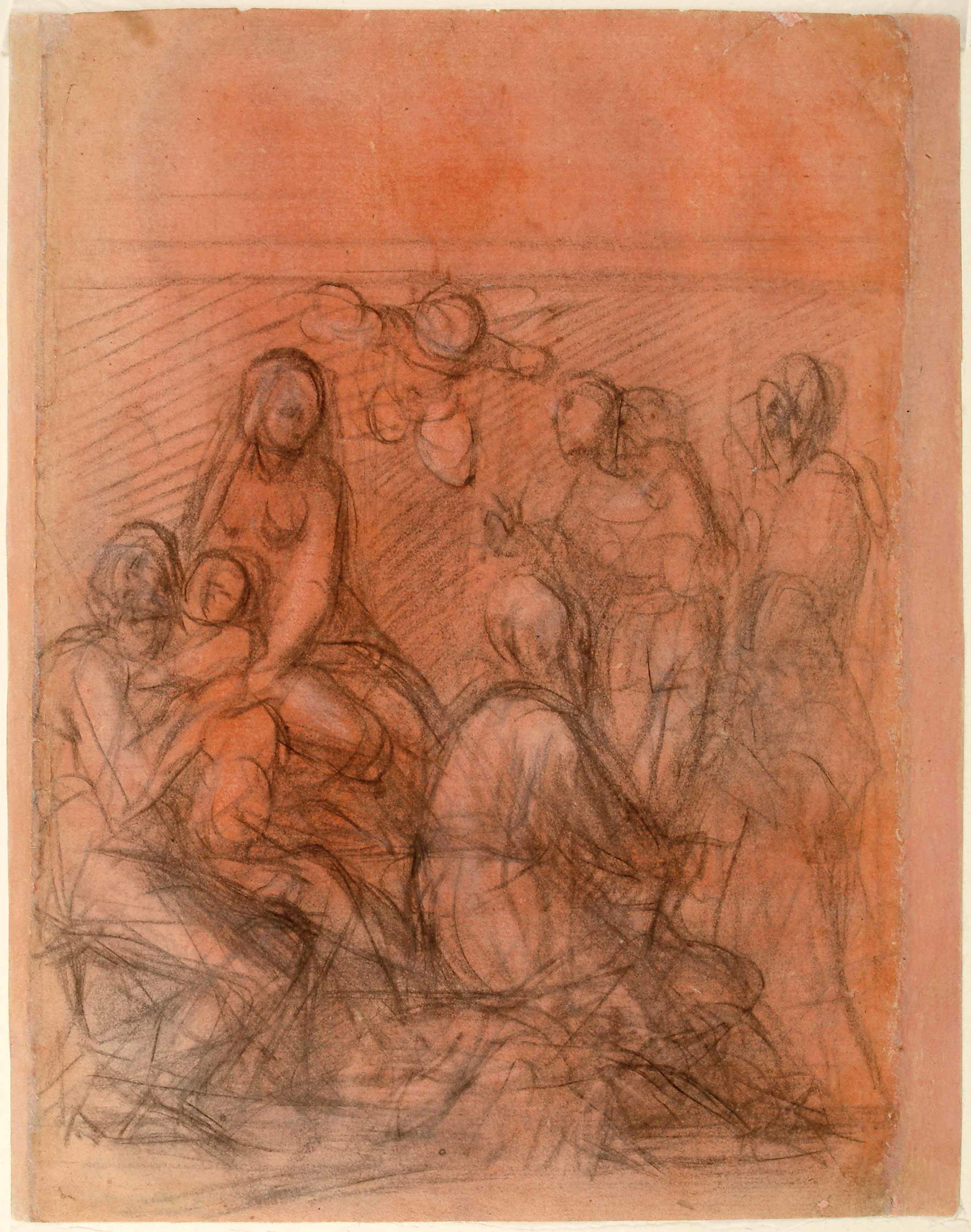 Jacopo Pontormo, Studio per il san Giovannino della Pala Pucci, dal Taccuino (1516-ante 1518 sanguigna, pietra nera e tracce di gesso su carta preparata a sanguigna lavis, 219x155 mm; Roma, Istituto Centrale per la Grafica, Fondo Corsini, inv. FC124232)