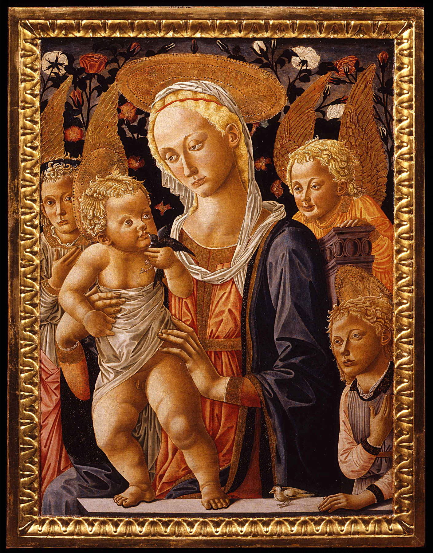 Pseudo Pier Francesco Fiorentino, Vergine con Bambino, San Giovannino e angeli (1459; tempera su tavola, 84 x 64,5 cm, con cornice 156 x 104,5 cm; Firenze, Gallerie degli Uffizi) Pseudo Pier Francesco Fiorentino, Vergine con Bambino, San Giovannino e angeli (1459; tempera su tavola, 84 x 64,5 cm, con cornice 156 x 104,5 cm; Firenze, Gallerie degli Uffizi)