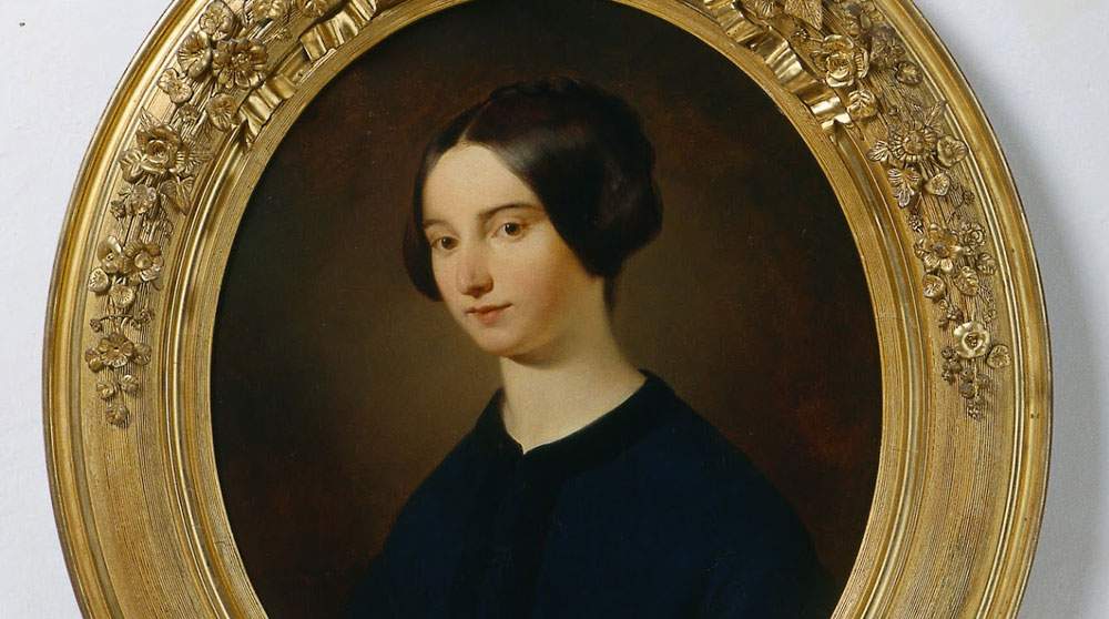 At the Estense Gallery in Modena, the female painting of a 19th-century noblewoman 