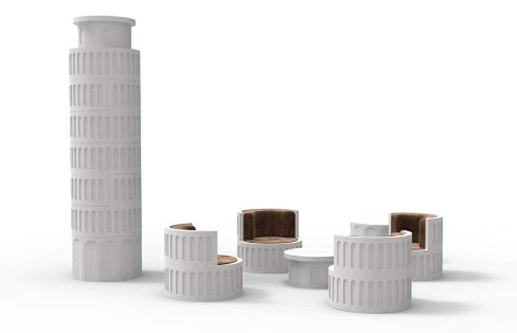 Pluripremiato designer crea set d'arredamento da salotto ispirato alla Torre di Pisa 