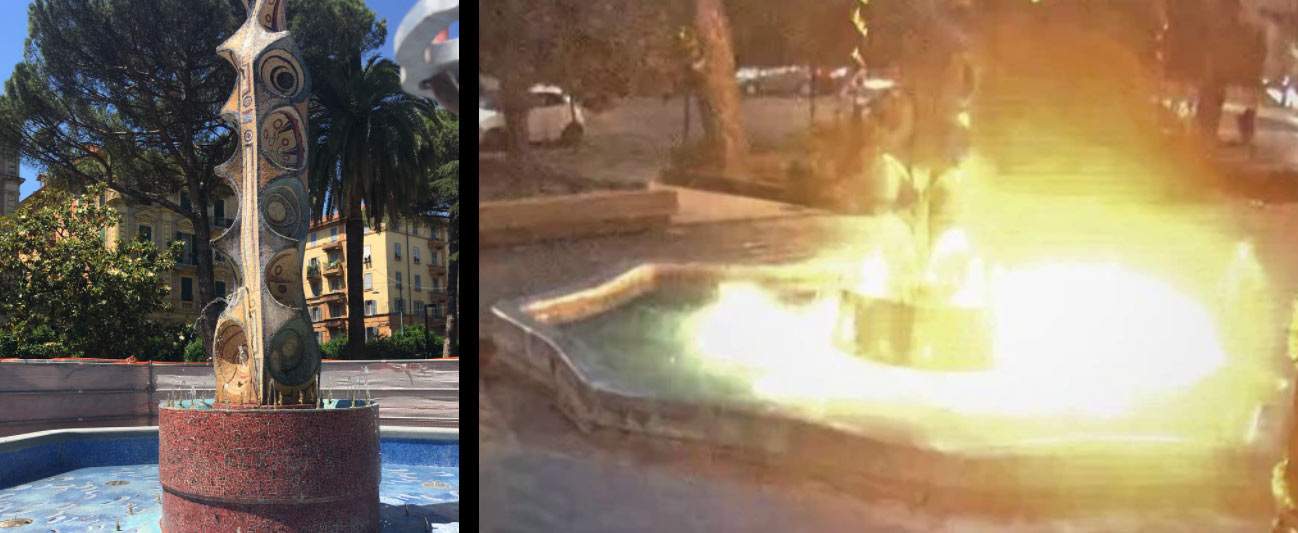 La Spezia, un homme de 41 ans met le feu à la fontaine Basaldella pour fêter le Nouvel An. Immédiatement pris