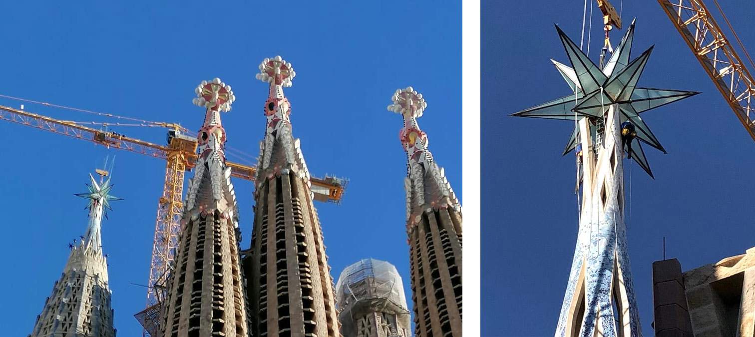 Barcelone, la grande étoile de verre et d'acier installée sur la Sagrada Família 