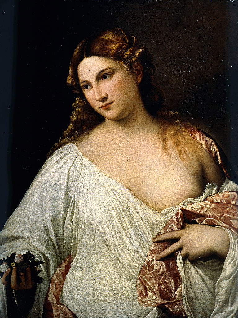 Tiziano, Flora (1515 circa; olio su tela, 79 x 63 cm; Firenze, Uffizi)