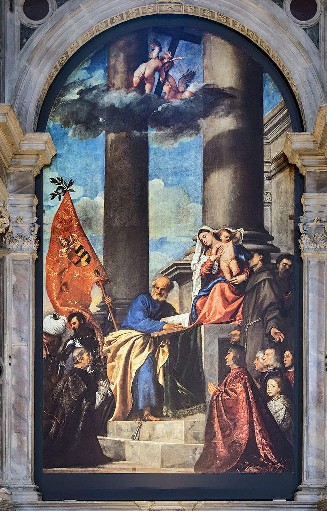 Tiziano, Pala Pesaro (1519-1526 circa; olio su tela, 478 x 268 cm; Venezia, Basilica di Santa Maria Gloriosa dei Frari)