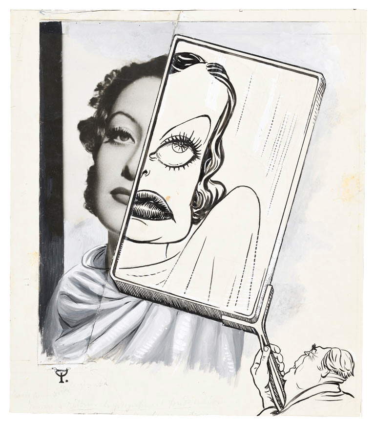 Umberto Tirelli, Photographie et caricature de Joan Crawford (collage de photos, encre et détrempe sur papier ; Collection privée) Umberto Tirelli, Photographie et caricature de Joan Crawford (collage de photos, encre et détrempe sur papier ; Collection privée)