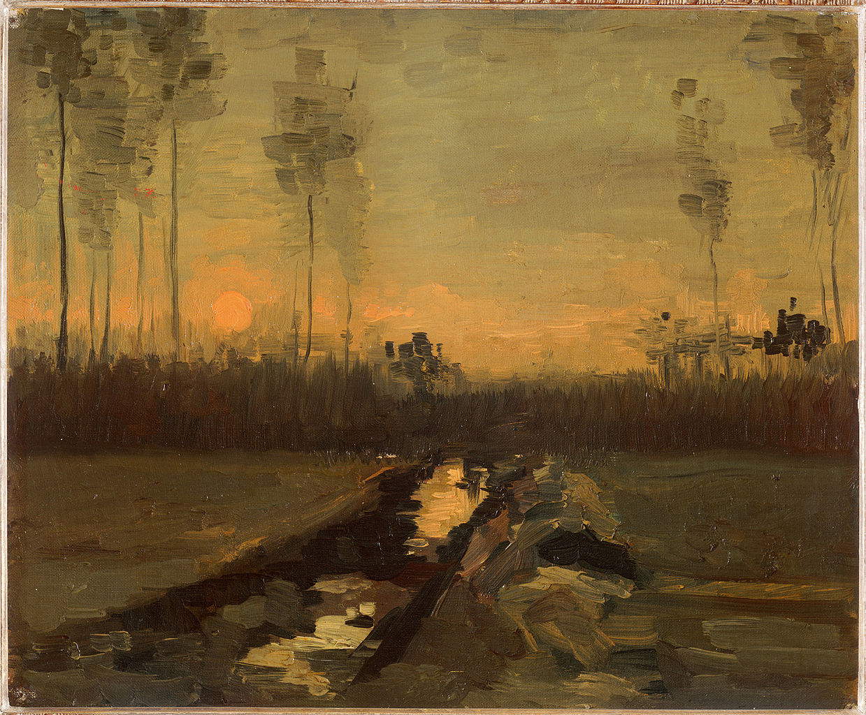 Vincent van Gogh, Paesaggio al tramonto (1885; olio su tela, 35 x 43 cm; Madrid, Museo Thyssen-Bornemisza)