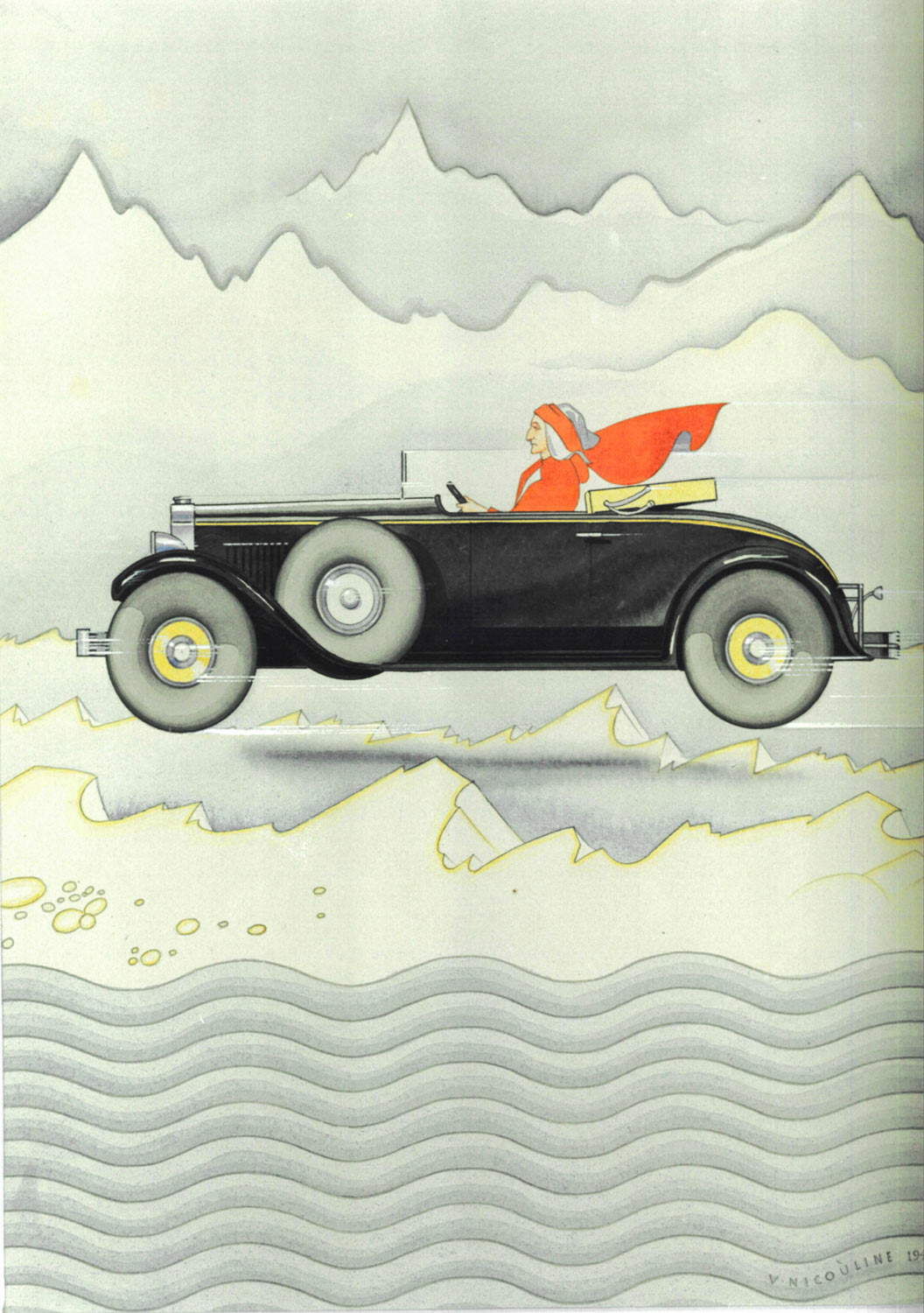 Vsevolode Nicouline, Dante in automobile (1943; Collezione privata) Vsevolode Nicouline, Dante in automobile (1943; Collezione privata)