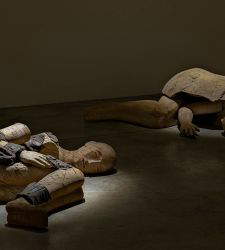 Mimmo Paladino's Sleepers on display in Milan.