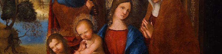 Die Heilige Familie von Ludovico Mazzolino, zwischen Affen und klassischer Architektur